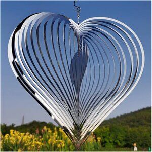 Wind Spinner Outdoor Metal Decorations,Silver Heart Wind Spinners